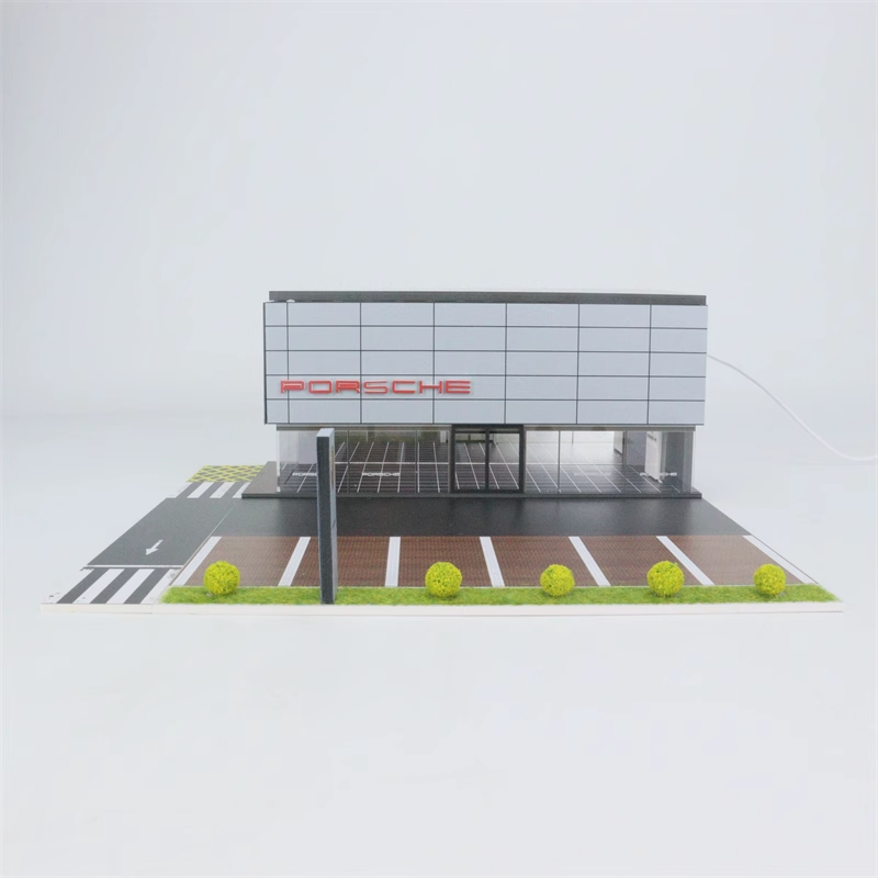 G-Fans 1/64 Porsche Center LED Light Diorama with Car Parking Lot