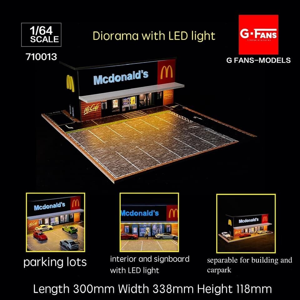 G-Fans 1/64 McDonalds LED light Diorama with Car Park Parking Lot