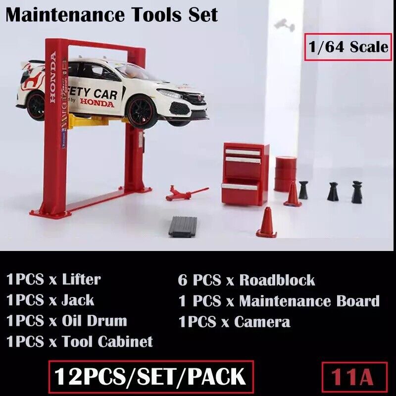 G-Fans 1/64 Garage Car Lift & Repair Tools Set for Diorama- Red (710011A)