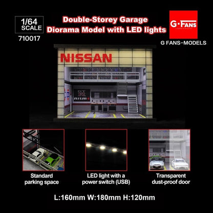 G-Fans 1/64 Nisan Double Levels Garage LED Light Diorama with acrylic cover