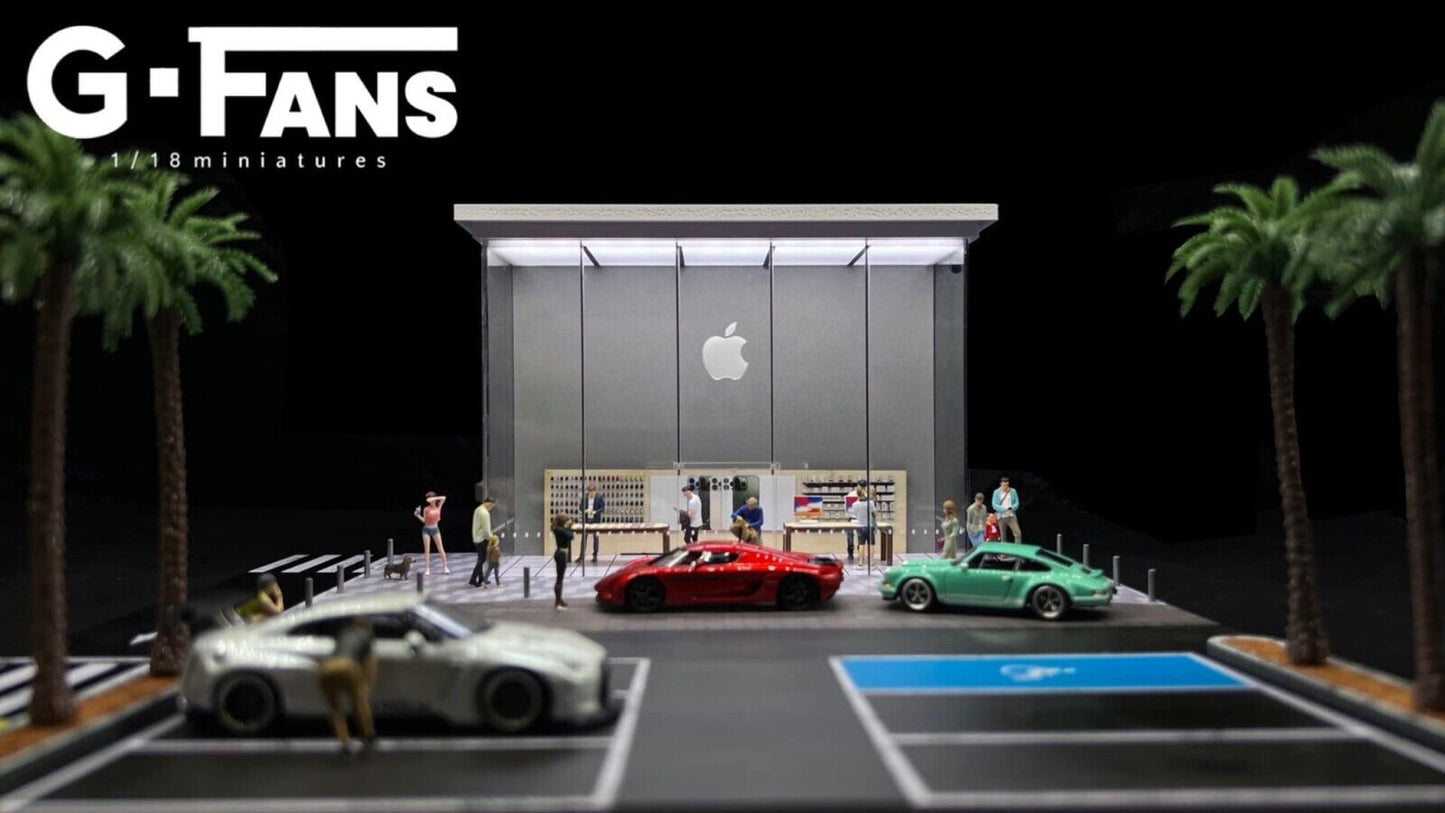 G-Fans 1/64 Apple Store LED Light Diorama with Car Park Parking Lot