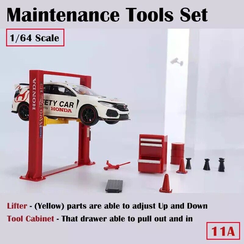 G-Fans 1/64 Garage Car Lift & Repair Tools Set for Diorama- Red (710011A)