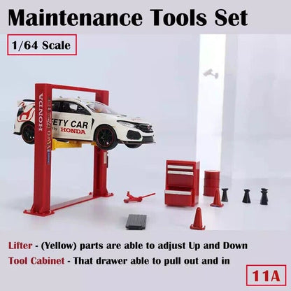 G-Fans 1/64 Garage Car Lift & Repair Tools Set for Diorama- Red (710011A)