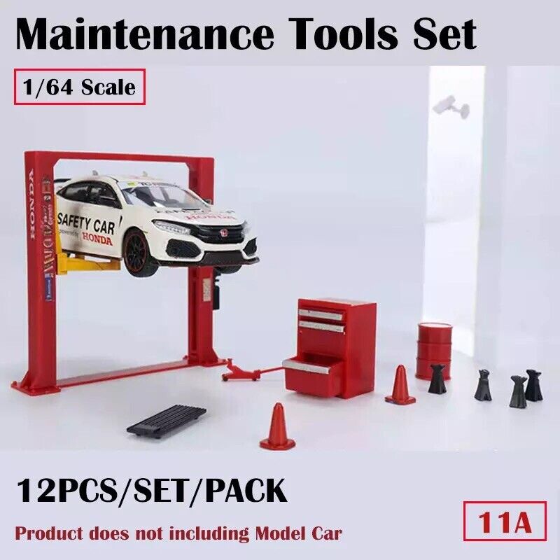G-Fans 1/64 Garage Car Lift & Repair Tools Set for Diorama- Red (710011A)