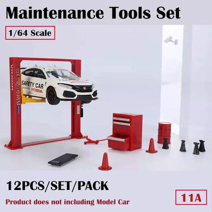 G-Fans 1/64 Garage Car Lift & Repair Tools Set for Diorama- Red (710011A)