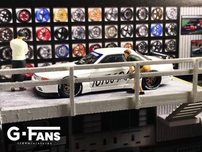 G-Fans 1/64 Nisan Double Levels Garage LED Light Diorama with acrylic cover