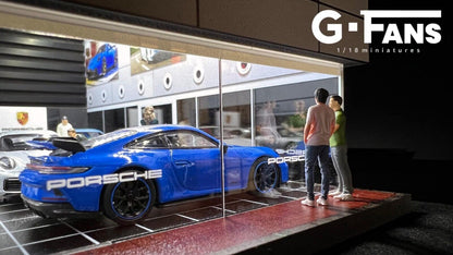 G-Fans 1/64 Porsche Center LED Light Diorama with Car Parking Lot