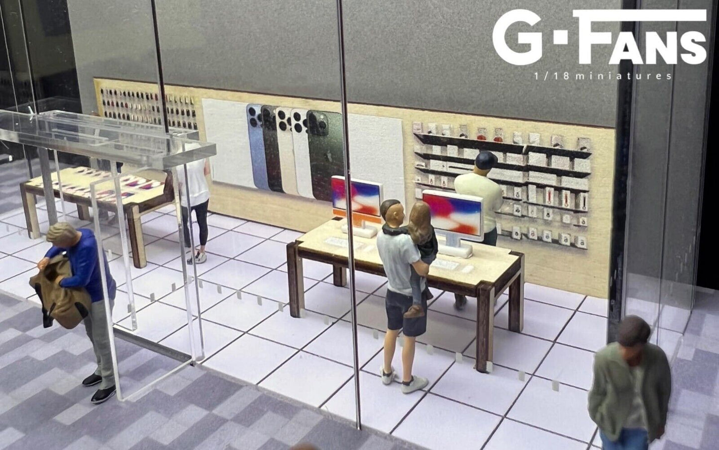 G-Fans 1/64 Apple Store LED Light Diorama with Car Park Parking Lot