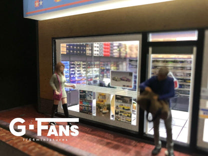 G-Fans 1/64 Model Car Hobby Shop LED Light Diorama with Car Parking Lot