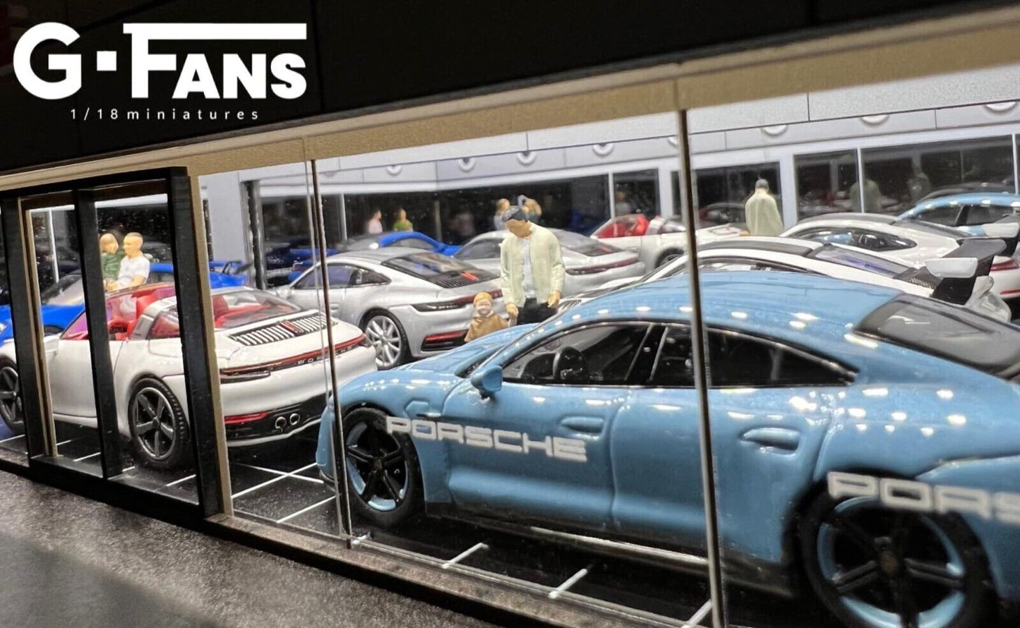 G-Fans 1/64 Porsche Center LED Light Diorama with Car Parking Lot
