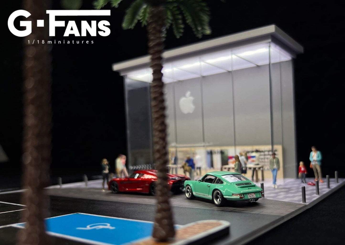 G-Fans 1/64 Apple Store LED Light Diorama with Car Park Parking Lot
