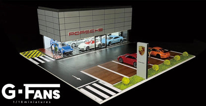 G-Fans 1/64 Porsche Center LED Light Diorama with Car Parking Lot