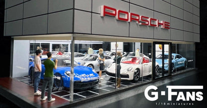 G-Fans 1/64 Porsche Center LED Light Diorama with Car Parking Lot