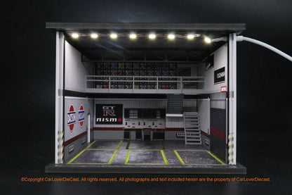 G-Fans 1/64 Nisan Double Levels Garage LED Light Diorama with acrylic cover